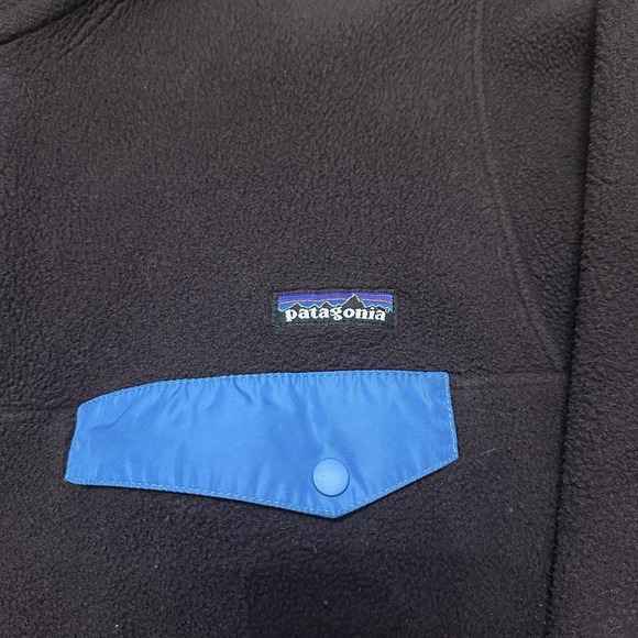 Patagonia Synchilla Mens Small Brown Blue Fleece Pullover Sweater Snap Button - Picture 2 of 8
